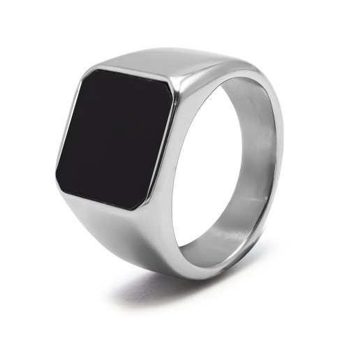 Chevalière en acier 2tons - carré 14x14mm - PVD noir - Carla Valenti