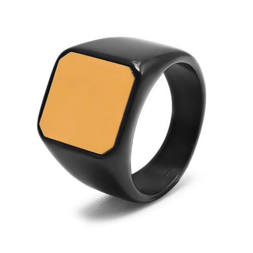 Chevalière en acier 2tons - carré 14x14mm - PVD noir et doré - Carla Valenti