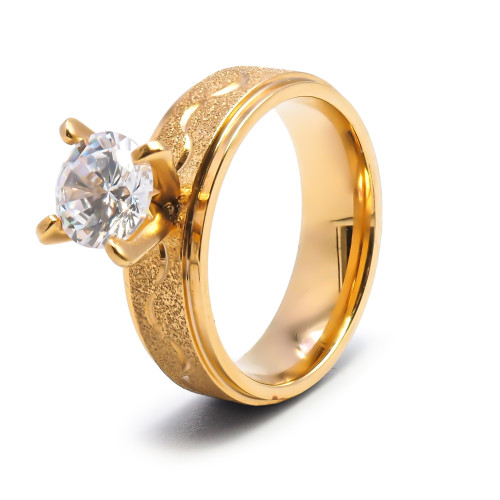 Bague en acier PVD doré - zircon - Carla Valenti