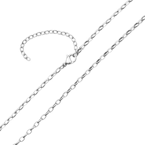 Chaîne acier maille forçat ronde - largeur 3mm - 40+10cm - Carla Valenti