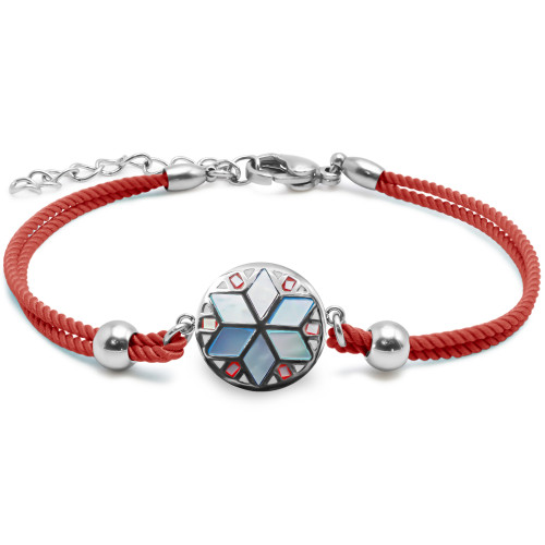 Bracelet acier coton rouge - email et nacre - 15+5cm - Carla Valenti