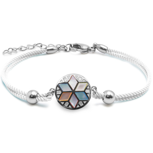 Bracelet acier coton blanc - email et nacre - 15+5cm - Carla Valenti