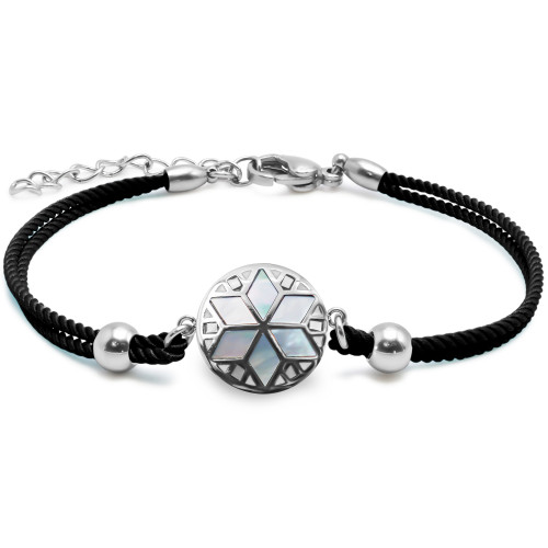 Bracelet acier coton noir - email et nacre - 15+5cm - Carla Valenti