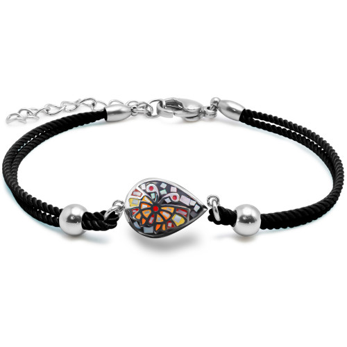 Bracelet acier coton noir - email et nacre - 15+5cm - Carla Valenti