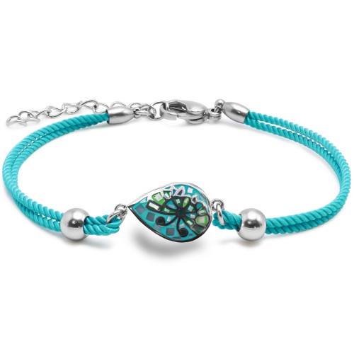 Bracelet acier coton bleu cyan - email et nacre - 15+5cm - Carla Valenti