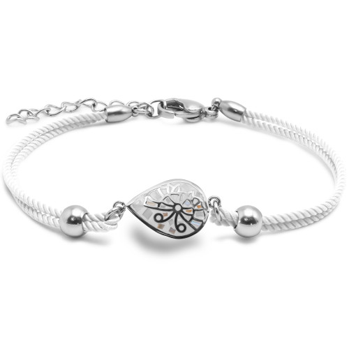 Bracelet acier coton blanc - email et nacre - 15+5cm - Carla Valenti