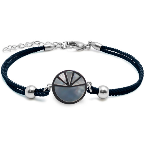 Bracelet acier coton bleu foncé - email et nacre - 15+5cm - Carla Valenti