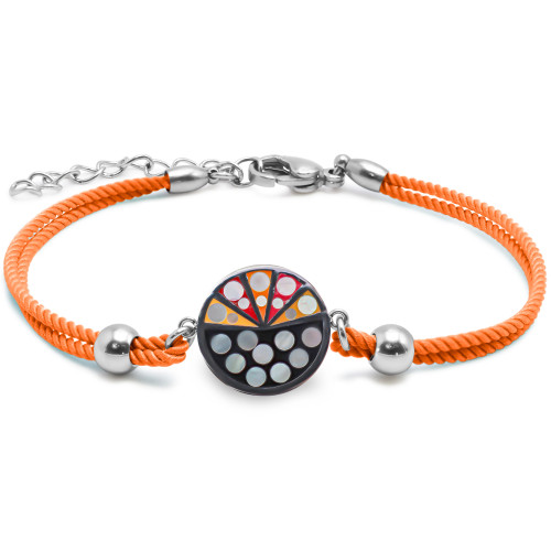 Bracelet acier coton orange - email et nacre - 15+5cm - Carla Valenti