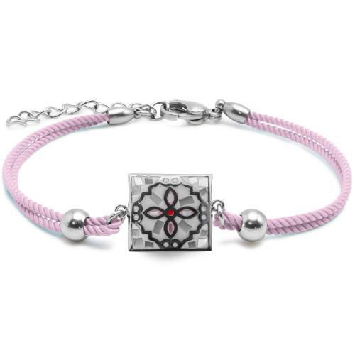Bracelet acier coton rose - email et nacre - 15+5cm - Carla Valenti