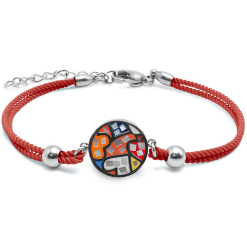 Bracelet acier coton rouge - email et nacre - 15+5cm - Carla Valenti