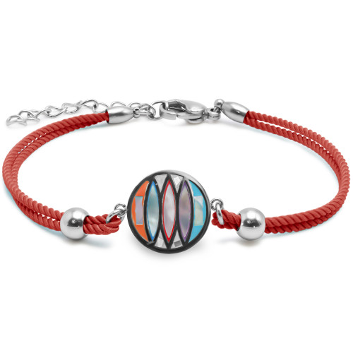 Bracelet acier coton rouge - email et nacre - 15+5cm - Carla Valenti