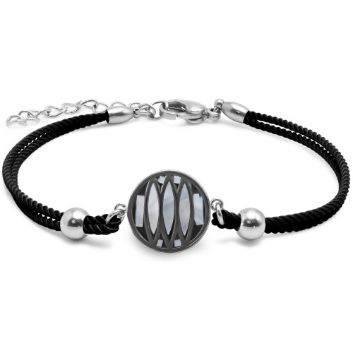 Bracelet acier coton noir - email et nacre - 15+5cm - Carla Valenti