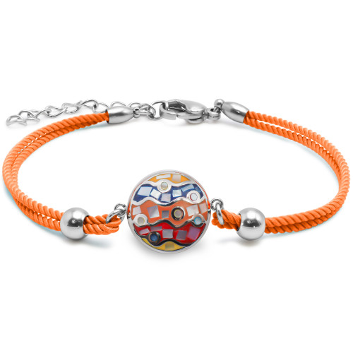 Bracelet acier coton orange - email et nacre - 15+5cm - Carla Valenti