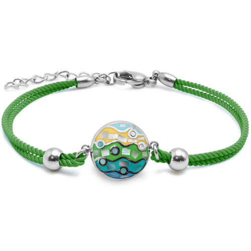 Bracelet acier coton vert - email et nacre - 15+5cm - Carla Valenti