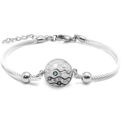 Bracelet acier coton blanche - email et nacre - 15+5cm - Carla Valenti