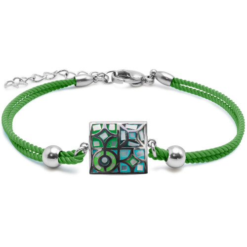 Bracelet acier coton vert - email et nacre - 15+5cm - Carla Valenti