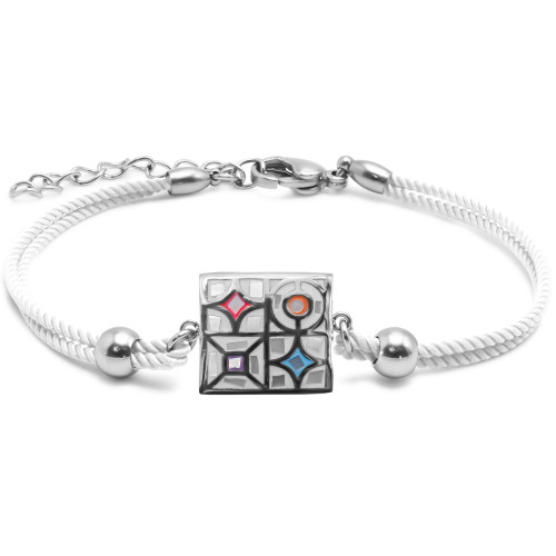 Bracelet acier coton blanche - email et nacre - 15+5cm - Carla Valenti