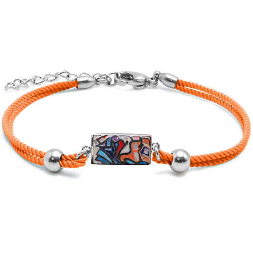 Bracelet acier coton orange - email et nacre - 15+5cm - Carla Valenti