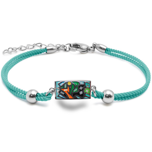 Bracelet acier coton bleu cyan - email et nacre - 15+5cm - Carla Valenti