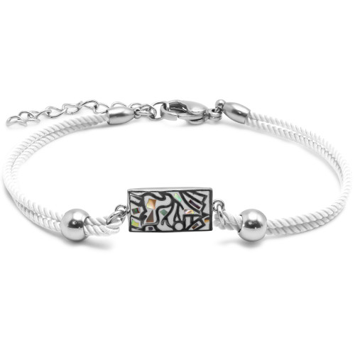 Bracelet acier coton blanche - email et nacre - 15+5cm - Carla Valenti