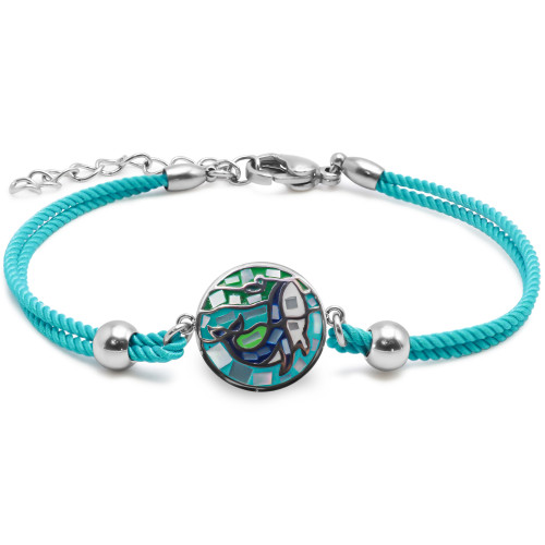 Bracelet acier coton bleu cyan - email et nacre - 15+5cm - Carla Valenti