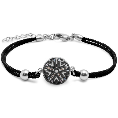 Bracelet acier coton noir - email et nacre - 15+5cm - Carla Valenti