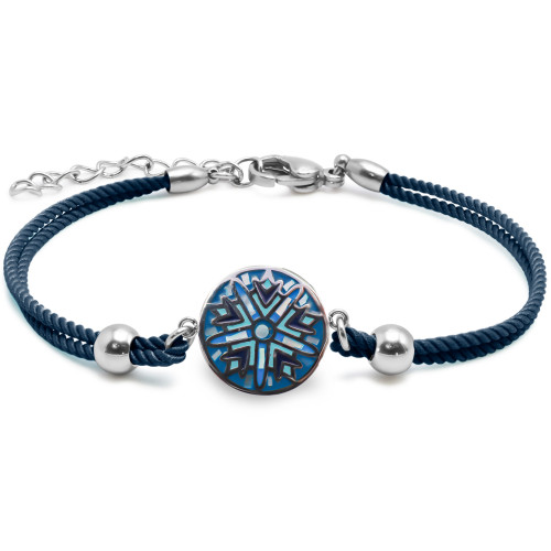 Bracelet acier coton bleu foncé - email et nacre - 15+5cm - Carla Valenti