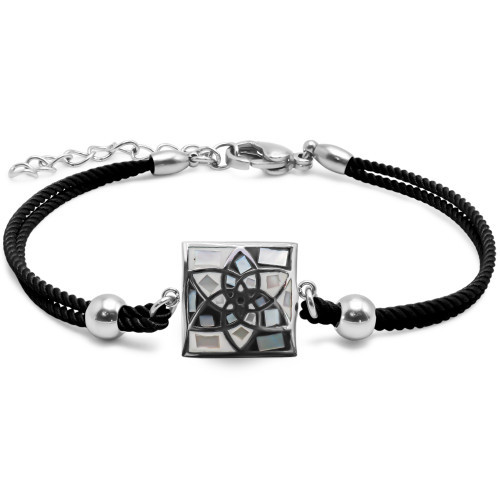 Bracelet acier coton noir - email et nacre - 15+5cm - Carla Valenti