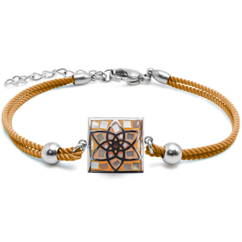 Bracelet acier coton orange - email et nacre - 15+5cm - Carla Valenti