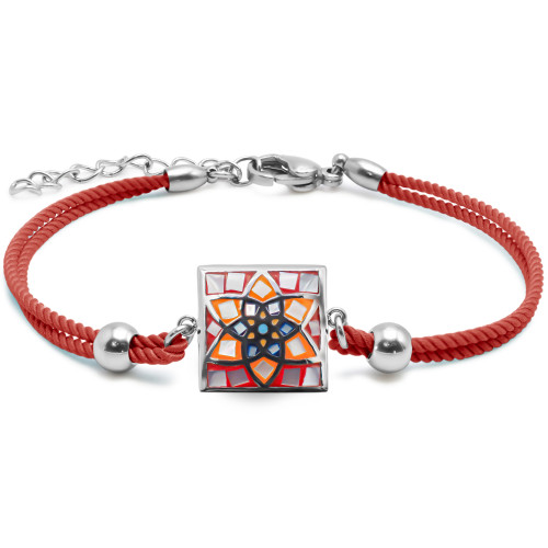 Bracelet acier coton rouge - email et nacre - 15+5cm - Carla Valenti