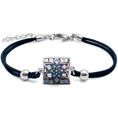 Bracelet acier coton noir - email et nacre - 15+5cm - Carla Valenti