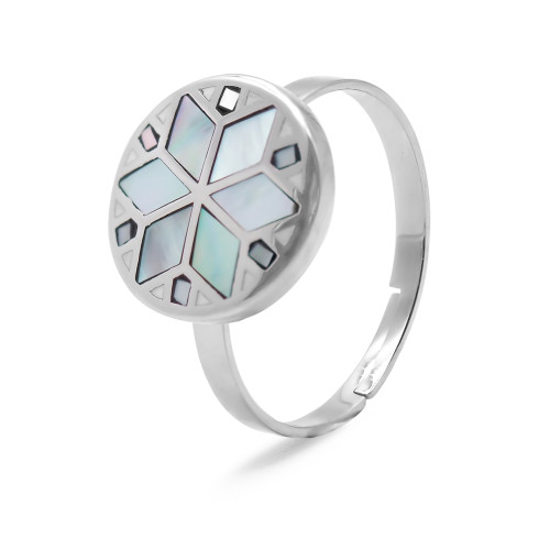 Bague acier - email et nacre - 3 tailles réglables de 50 à 60 - Carla Valenti