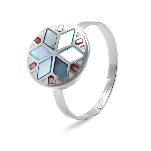 Bague acier - email et nacre - 3 tailles réglables de 50 à 60 - Carla Valenti