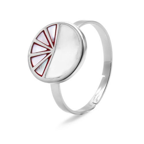 Bague acier - email et nacre - 3 tailles réglables de 50 à 60 - Carla Valenti