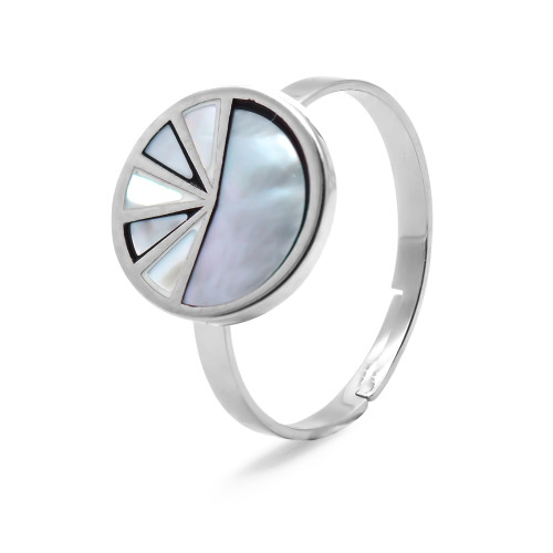 Bague acier - email et nacre - 3 tailles réglables de 50 à 60 - Carla Valenti