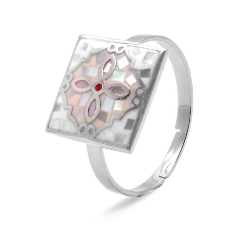 Bague acier - email et nacre - 3 tailles réglables de 50 à 60 - Carla Valenti