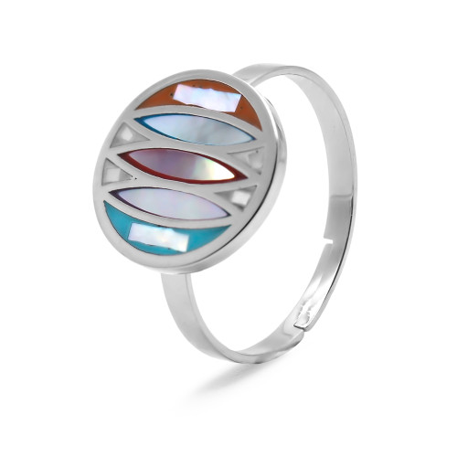 Bague acier - email et nacre - 3 tailles réglables de 50 à 60 - Carla Valenti