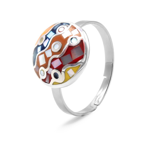 Bague acier - email et nacre - 3 tailles réglables de 50 à 60 - Carla Valenti