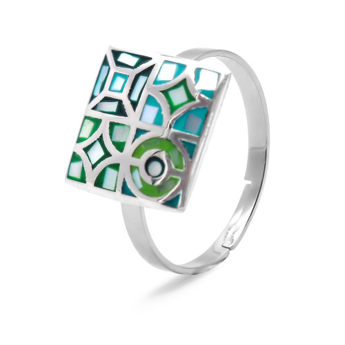 Bague acier - email et nacre - 3 tailles réglables de 50 à 60 - Carla Valenti