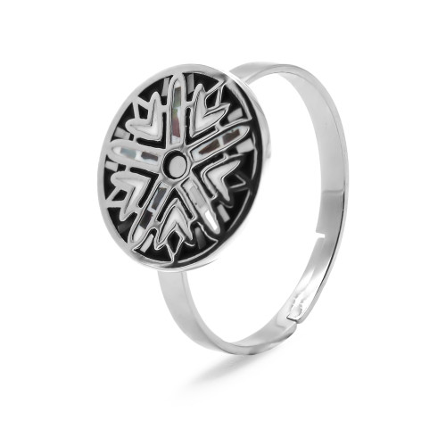 Bague acier - email et nacre - 3 tailles réglables de 50 à 60 - Carla Valenti