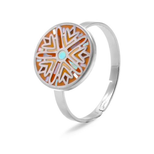 Bague acier - email et nacre - 3 tailles réglables de 50 à 60 - Carla Valenti