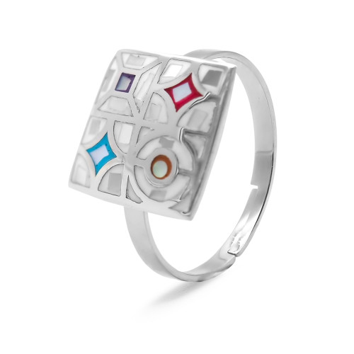 Bague acier - email et nacre - 3 tailles réglables de 50 à 60 - Carla Valenti