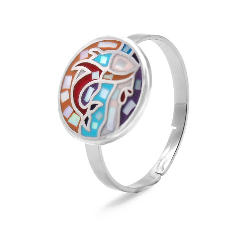 Bague acier - email et nacre - 3 tailles réglables de 50 à 60 - Carla Valenti