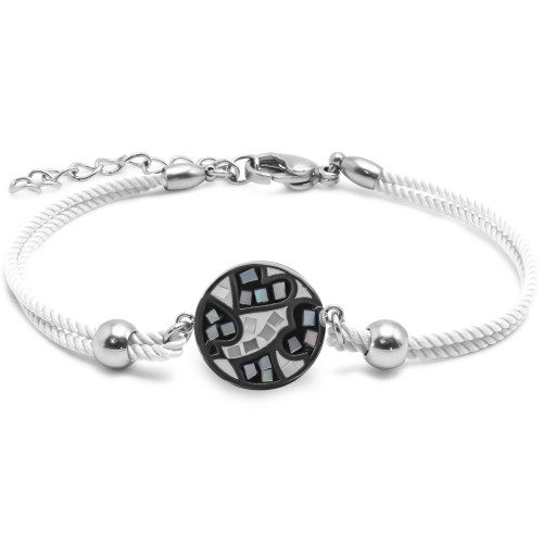 Bracelet acier coton blanc - email et nacre - 15+5cm - Carla Valenti