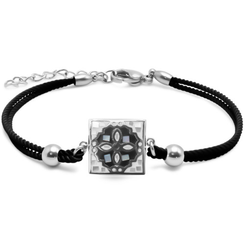 Bracelet acier coton noir - email et nacre - 15+5cm - Carla Valenti