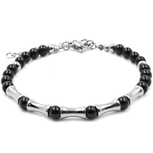 Bracelet acier - onyx - billes 4mm - 15+4cm - Carla Valenti