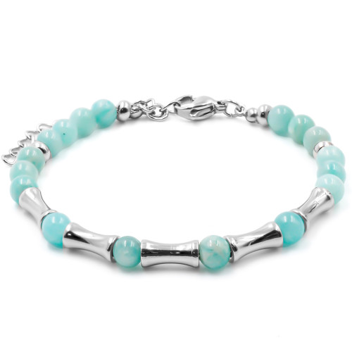 Bracelet acier - amazonite - billes 4mm - 15+4cm - Carla Valenti
