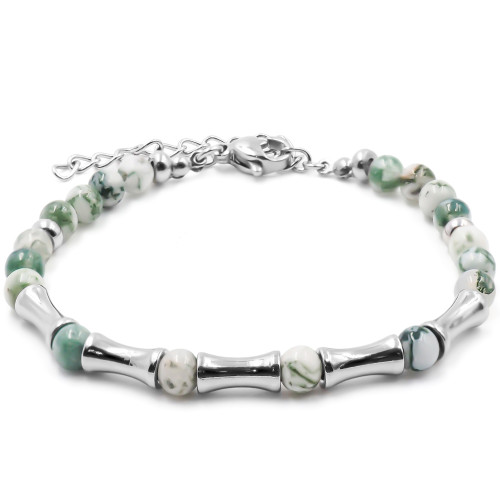 Bracelet acier - jaspe vert - billes 4mm - 15+4cm - Carla Valenti
