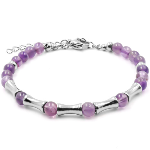 Bracelet acier - améthyste - billes 4mm - 15+4cm - Carla Valenti