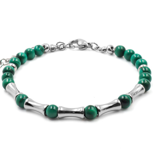 Bracelet acier - malachite - billes 4mm - 15+4cm - Carla Valenti